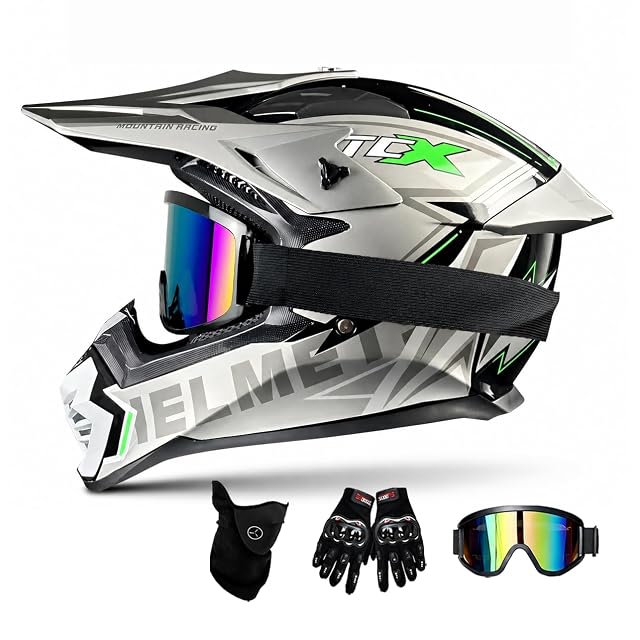 Lot casque cross Foern avec masque, gants et cagoule