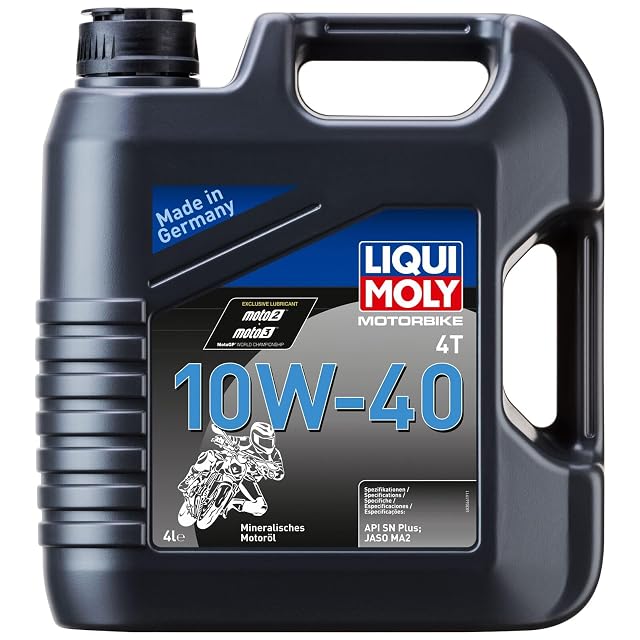 Bidon de quatre litres de Liqui Moly Motorbike 4T 10W-40