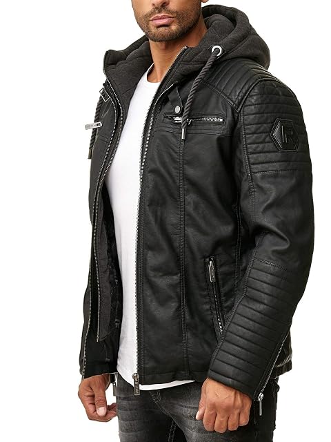 Blouson biker 2-en-1 Redbridge en cuir synthétique avec capuche contrastée
