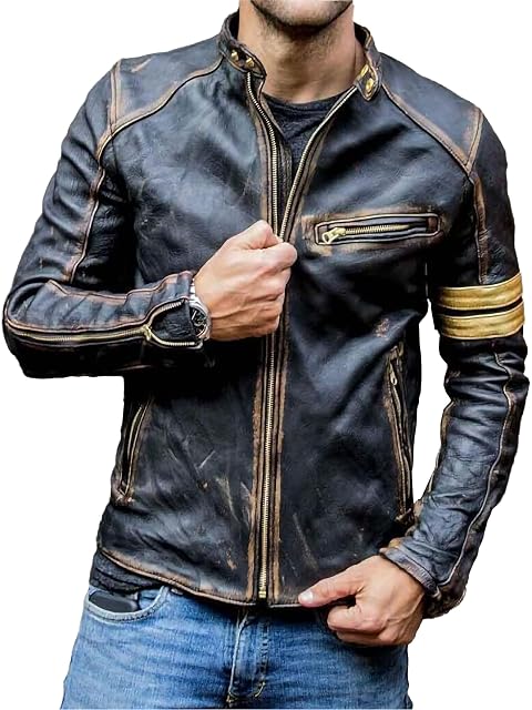 Blouson café racer Superior Leather Garments noir vieilli