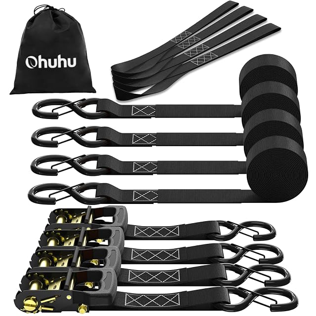 Lot de quatre sangles à cliquet Ohuhu noires avec crochets en S